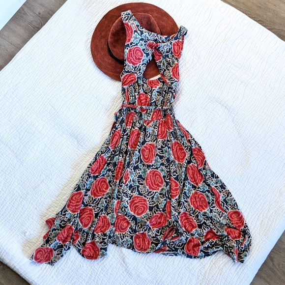 Anthropologie Dresses & Skirts - Anthropologie Lilka Jersey Knit Rose Print Cutout Dress Sleeveless XS